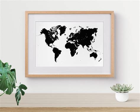 Modern World Map Canvas Print Black and White Poster Minimalist ...