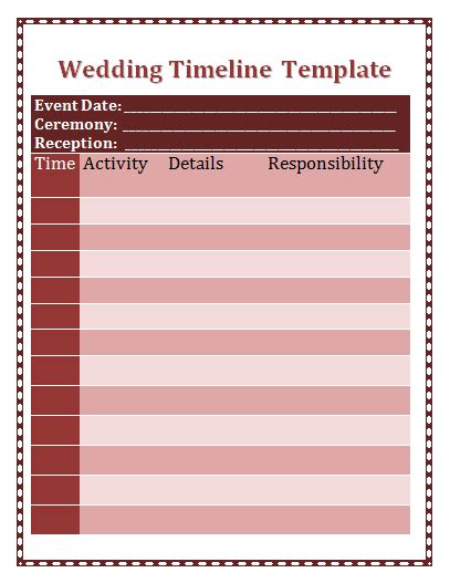 Wedding Timeline Template | Free Word Templates