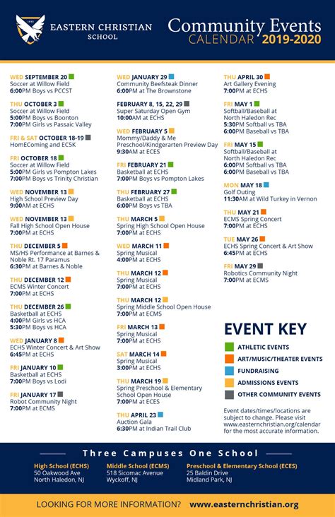 Community Events Calendar 2019-2020 - Eastern Christian School