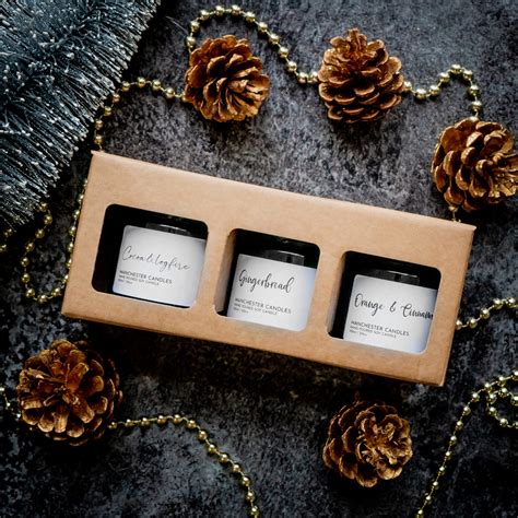 Candle Trio Gift Box. Three Boxed Festive Candles- Manchester Candles