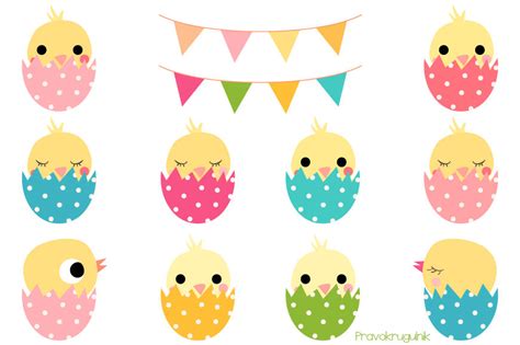 Cute Easter chickens clipart, Kawaii Easter chicks clip art, Easter ...