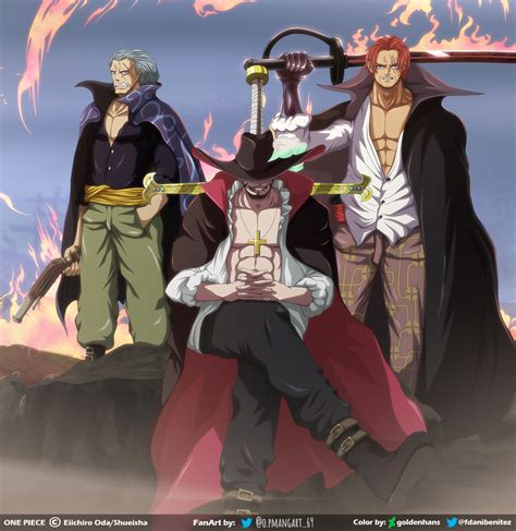 Shanks, Benn Beckman y Dracule Mihawk by goldenhans on DeviantArt