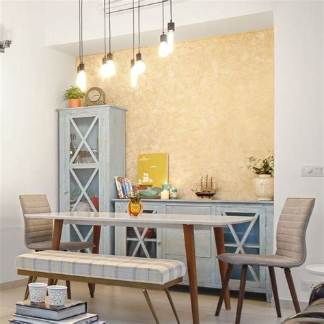 Yellow Wall Paint Design With Pendant Lights | Livspace