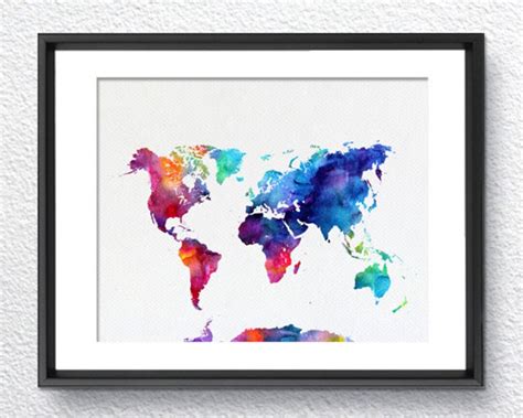 World Map, Watercolor Print, Art Print, Wall Art Poster, Wall Decor ...