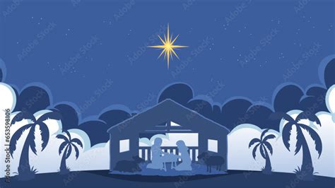 Silhouette of Jesus' Birth Scene at Stable Stock Vector | Adobe Stock