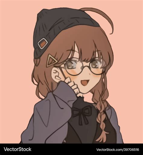 Cute anime girl with glasses and a hat Royalty Free Vector