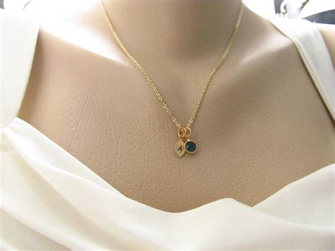 Initial Birthstone Necklace Gold Birthstone Necklace - Etsy