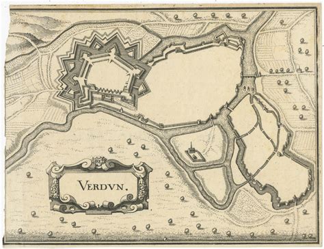 Antique Map of the City of Verdun by Merian (c.1650)