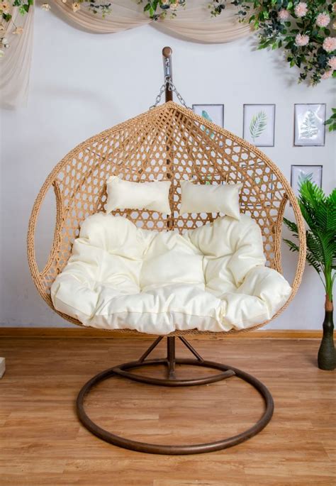 Double Seat Hanging Egg Chair Luxury Model - Beige Basket & Beige Cush ...