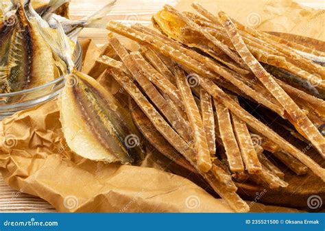 Dried Fish, Dry Salted Seafood Snack, Stockfish, Beer Snacks Stock ...