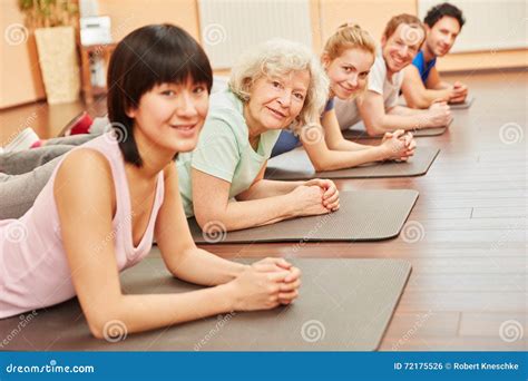 Group in Yoga Class with Senior Citizen Stock Photo - Image of ...