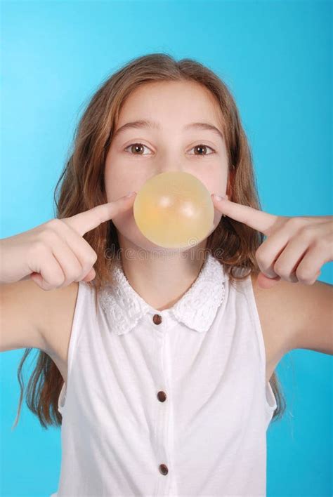 Girl Blowing a Big Bubble Gum Bubble Stock Photo - Image of attractive ...