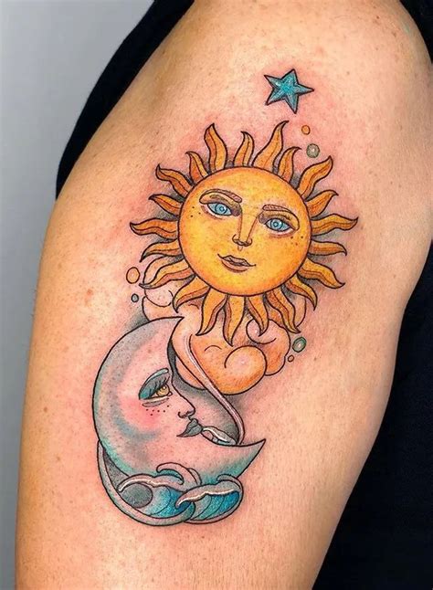 100 Stylish Sun And Moon Tattoos (Colorful Cute Sun and Moon Tattoo ...