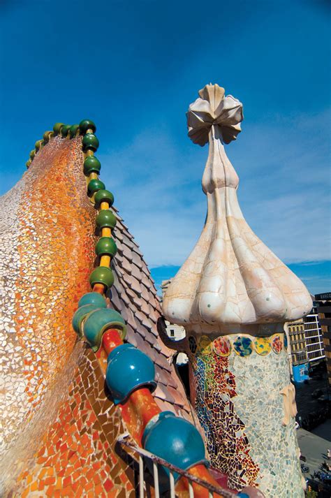 Roof detail. Antoni Gaudi architectural mosaic in Barcelona, Spain ...