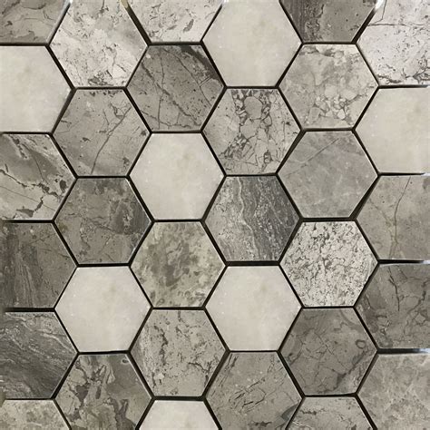 2 inch Hexagon Silver Marlin Marble | Mixed