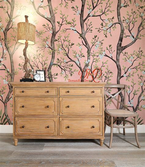 Chinoiserie Mural Wallpaper Vintage Color Tree With Birds - Etsy