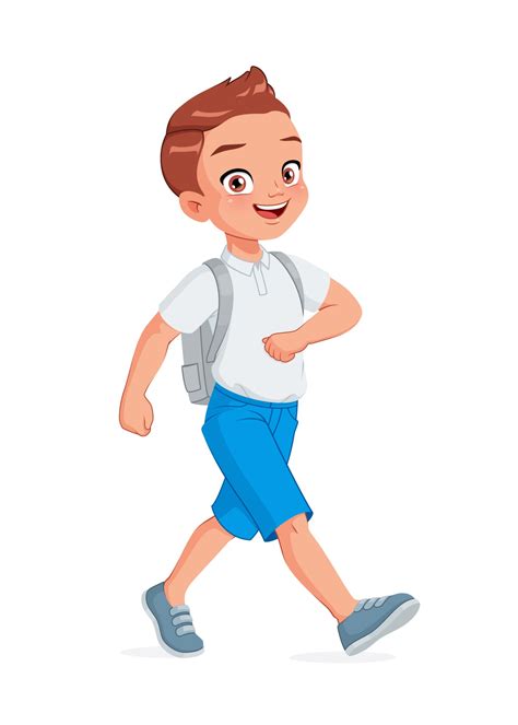 Happy school boy walking cartoon vector illustration 3310858 Vector Art ...