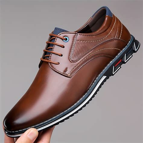 Men‘s Solid Dress Shoes Wear-resistant Anti-skid Lace-up Shoes With PU ...