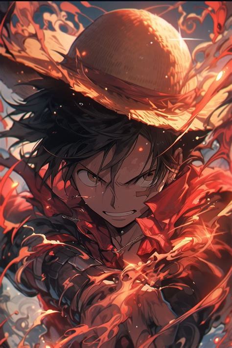 an anime character wearing a hat with flames in the air behind him and ...