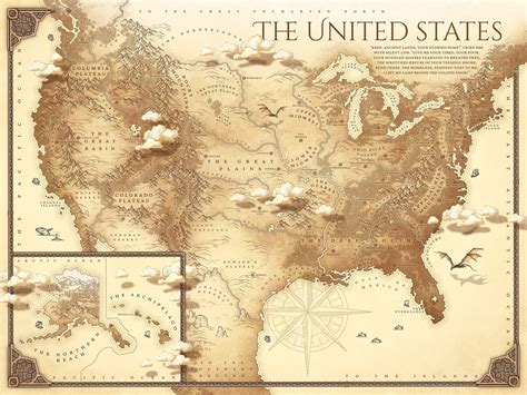 Fantasy America Map Antique Parchment Styled Map of USA Vintage, Aged ...