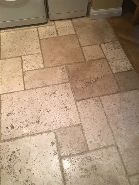 Deep Cleaning Tumbled Travertine Kitchen Tiles in Godstone, East Surrey ...