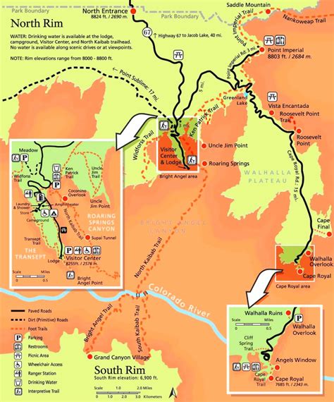 Grand Canyon North Rim trail map - Ontheworldmap.com