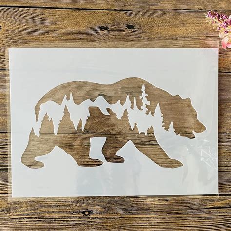 Amazon.com : Reusable Stencils,A4 29x21cm Forest Bear Tree Stencils for ...