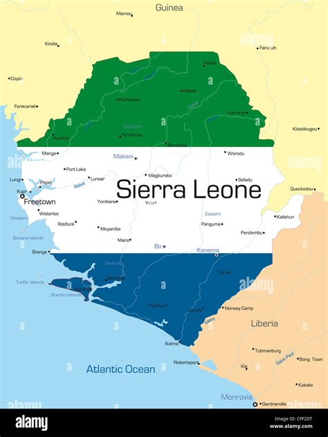 Abstract vector color map of Sierra Leone country colored by national ...