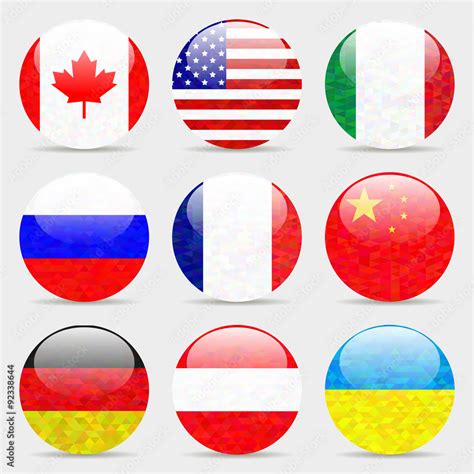 set of flags of different countries of the crystals in the buttons ...