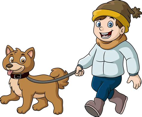 Cute Little Boy Cartoon Walking With Dog 26992892 Vector Art At Vecteezy