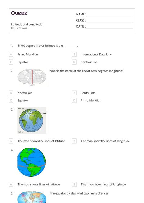 50+ latitude and longitude worksheets on Quizizz | Free & Printable