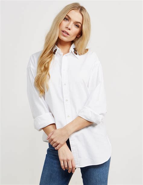 Polo Ralph Lauren Ellen Badge Long Sleeve Shirt White in White - Lyst