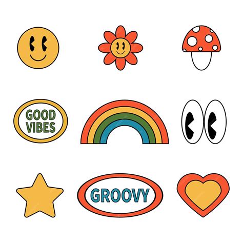 Premium Vector | Retro 70s hippie groovy stickers vector