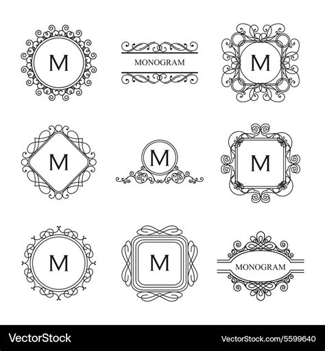 Set of outline monograms and logo design templates