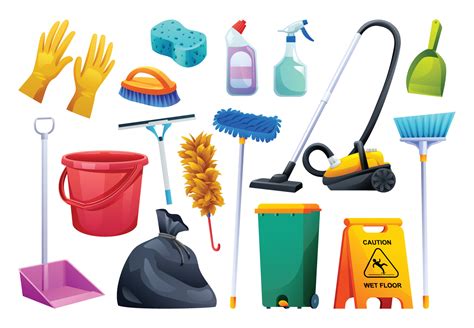 Set of cleaning equipment. Household cleaning service tools vector ...