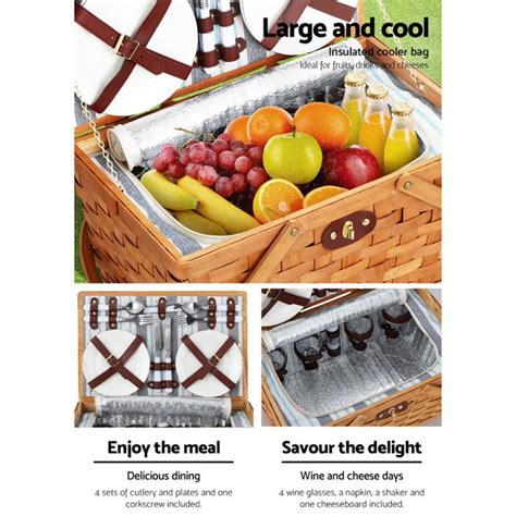 Picnic Basket 4 Person Wooden Cooler Bag - Healthy Living Hub