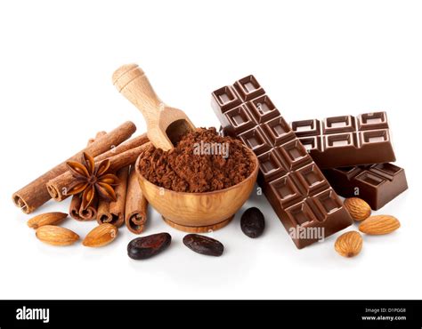 chocolate bars with its ingredients isolated on white background Stock ...