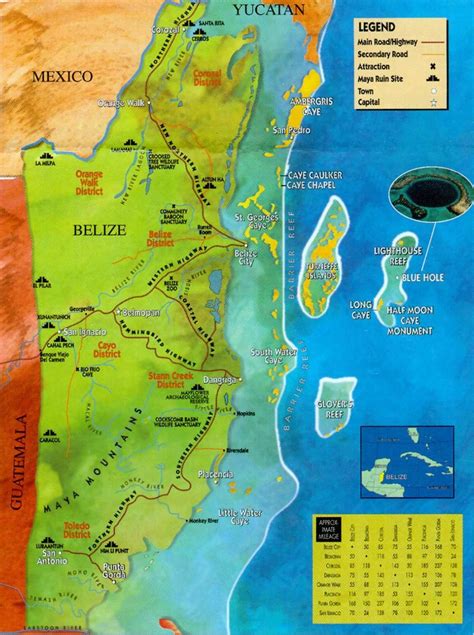 Belize mayan ruins map - Belize ruins map (Central America - Americas)