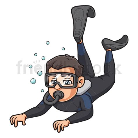 Scuba Diver Diving Deep Cartoon Clipart Vector - FriendlyStock