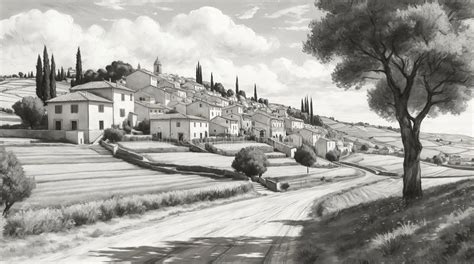 Pencil Sketch Hand Drawn Beautiful Landscape for Card, and Content ...