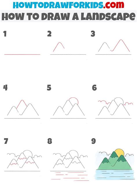 How to Draw a Landscape - Easy Drawing Tutorial For Kids | Landscape ...