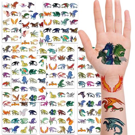 Amazon.com : 200PCS Dragon Fire Wings Tattoo Stickers - Dragon Theme ...