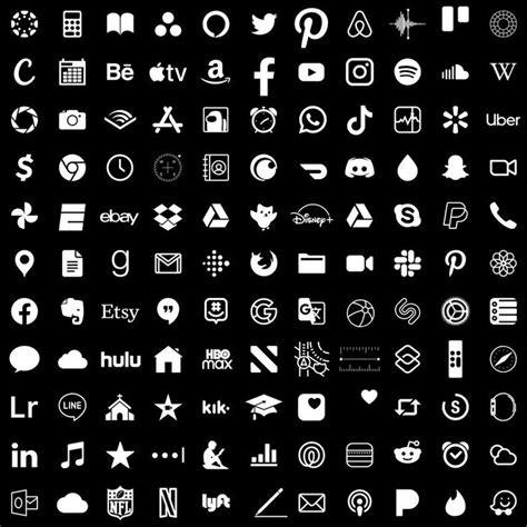 a large collection of white and black icons on a black background, all ...