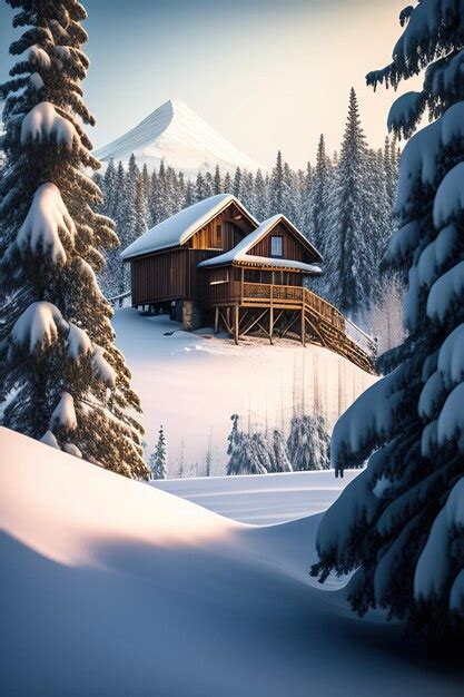 Premium Photo | Scenic snowy mountain landscape with wooden house