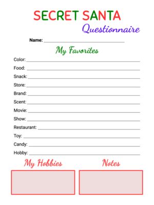 Free Printable Secret Santa Questionnaire For Office · InkPx