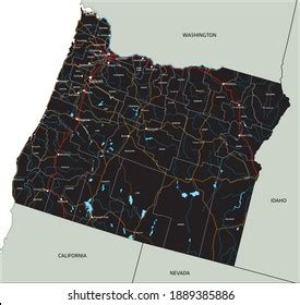 High Detailed Oregon Road Map Labeling Stock Vector (Royalty Free ...