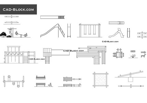 Playground CAD blocks, Swings DWG, Playground equipment AutoCAD, Slides