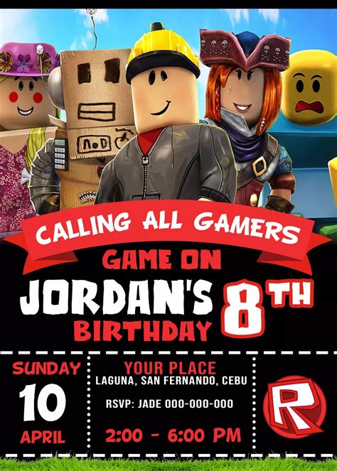 ROBLOX Birthday Party Invitation 4 x 6 or 5 x 7 FREE BACKSIDE ...