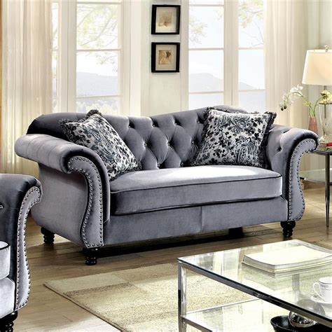 Furniture of America Basonne 3-piece Fabric Tufted Sofa Set in Gray ...