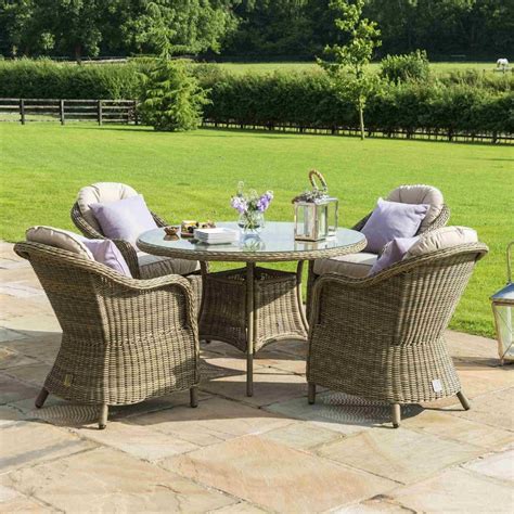 Maze Rattan Winchester 4 Seat Round Dining Set Rounded | Garden Street